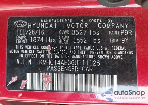 2016 Hyundai Accent Se from USA, damaged, VIN KMHCT4AE3GU111128